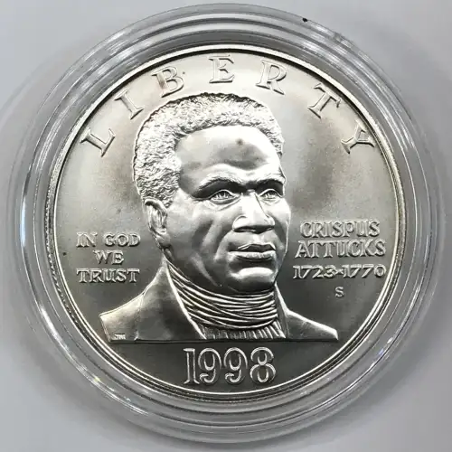 1998-S Black Revolutionary War Patriots Uncirculated Silver Dollar w Box & COA